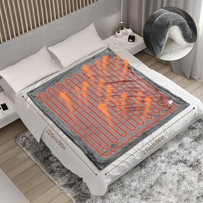 Heated Blanket Electric Queen Size 84"X90",Electric Blanket with 6 Heat Settings & 1-10 Hours Time Settings Auto-Off,Machine Washable Heating Blanket for Home and Office (Gray)