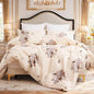 Cream Floral Duvet Cover Queen Size - 100% Cotton Comforter Cover Elegant Flower Botanical Duvet Cover Sets 3-PC, Breathable Duvet Cover with Zipper Closure & Corner Ties