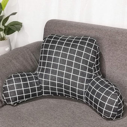 Bohemian Printed Reading Pillow with Support Arms Soft Bed Rest Pillows Back Support Cushion for Kids Reading Watching TV Sitting Up in Bed (20"x15"x8",Black Plaid)
