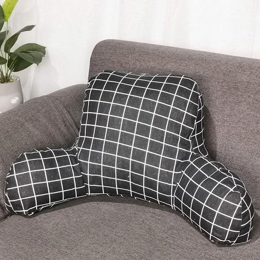 Bohemian Printed Reading Pillow with Support Arms Soft Bed Rest Pillows Back Support Cushion for Kids Reading Watching TV Sitting Up in Bed (20"x15"x8",Black Plaid)