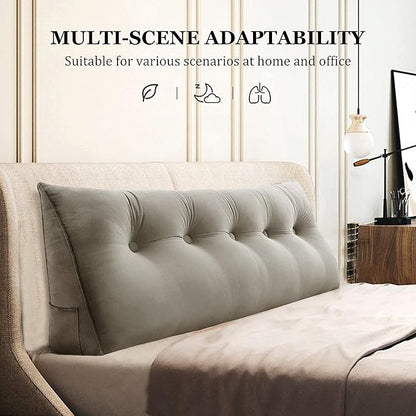 Wedge Headboard Pillow Dorm Room Reading Pillow Back Support for Sitting Up in Bed Bolster Lumbar Cushion Body Positioning Bedrest Velvet 59in Light Tan Queen