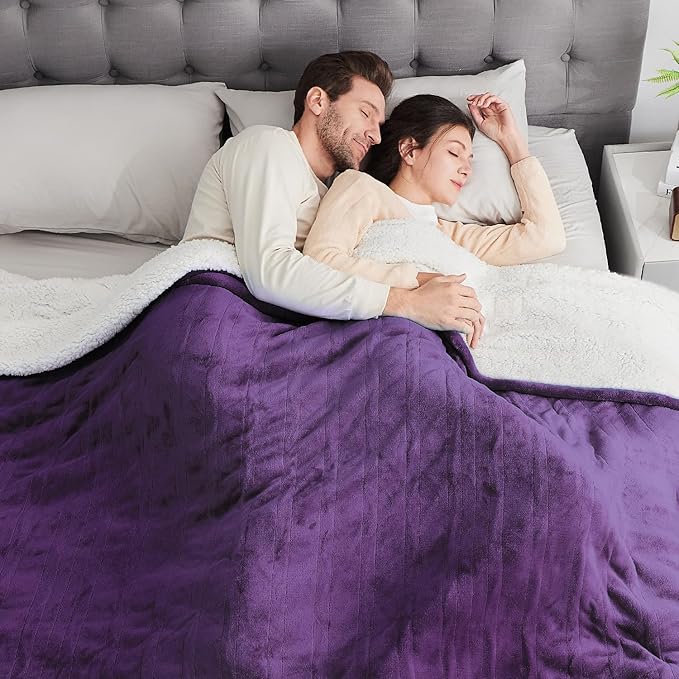 WOOMER Electric Heated Blanket Twin Size, Soft Flannel Fast Heating Blanket, Purple Color, 62"x 84", 10 Heating Levels & 0.5-12H Auto Off, Over-Heat Protection