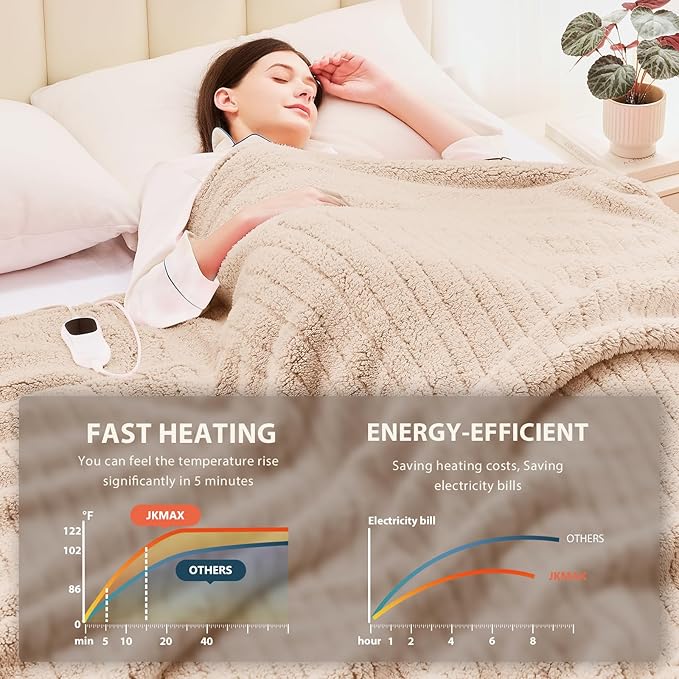 Heated Electric Blanket Queen Size - 84"x90" Flannel Heating Blanket with 10 Heating Levels & 5 Time Settings Over-Heat Protection, Winter Warmer for Adults with ETL Certification（Beige）