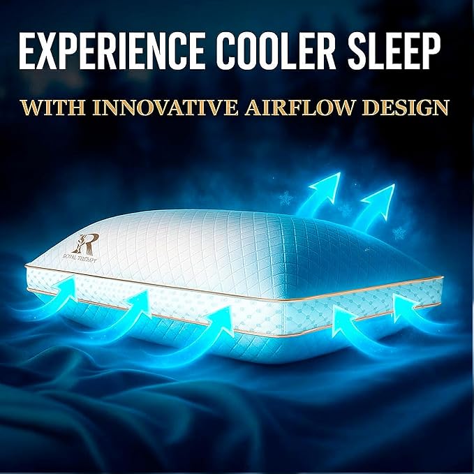 Royal Therapy Queen Memory Foam Pillow, Adjustable Shredded Odor-Free Pillow for Neck & Shoulder Pain Relief, Support for Back, Stomach, Side Sleepers, AirFlowPRO