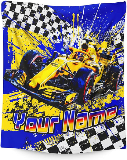 Blanket for Boys, Personalized Racing Car Throw Blanket Gifts for Kids Boys Age 6-8, 40"x50" Cute Custom Flannel Blankets Gift for Son Cars Lovers Lightweight Throws for Couch Sofa Bed Decor
