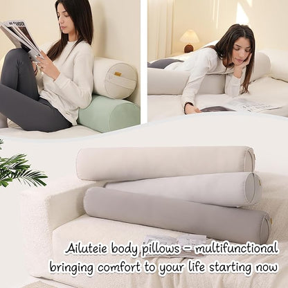 Body Pillow for Adults – Long Bolster Pillow for Bed, Round Cuddle Pillow, Full Support for Side Sleepers,39.37 x 7.87 Inches,Misty White