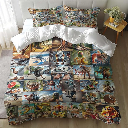 Funny Fusion Animals Bedding Set,Fusion Animals Duvet Cover Twin Full Queen King Set for Kids Boys Bed Decor Gifts (Color 6,Queen (90" x 90"))