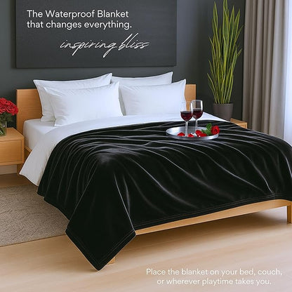 Waterproof Blanket King Size, Black & Gray 82x82"- Water Proof and Stain Resistant Blankets for Couples Bed Intimacy, Fleece Moisture Absorbent, Layered Sheet Protector, Leakproof Protective Top Cover