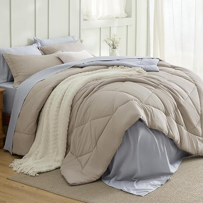 Bedsure Beige Full Comforter Set - 7 Pieces Reversible Bed Set Bed in a Bag Full with Comforters, Sheets, Pillowcases & Shams