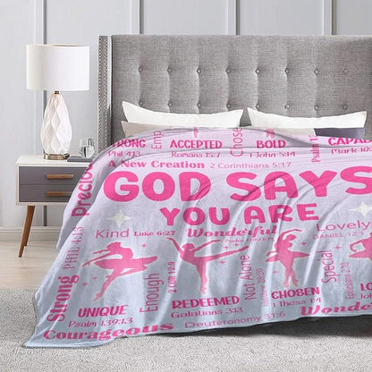 Ballet Bible Verse Blanket, Inspirational Scripture Religious Gifts for Christian, Warm Soft Flannel Bible Throw for Bed Sofa Decoration 50"x60" for Teen