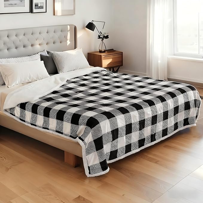 Electric Heated Blanket Full Size 72"x84" Microplush & Sherpa Fabric, Machine Washable 4 Heat Settings & 10 Hours Auto Off - Striped Check