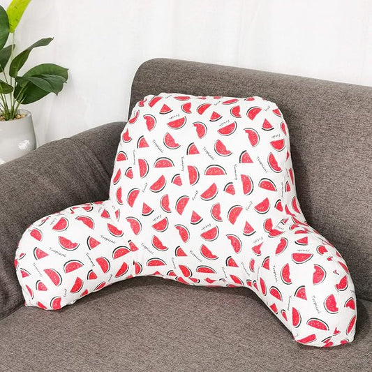 Bohemian Printed Reading Pillow with Support Arms Soft Bed Rest Pillows Back Support Cushion for Kids Reading Watching TV Sitting Up in Bed (20"×15"×8",Watermelon)