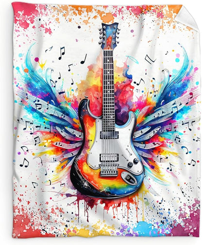 Guitar Gifts for Guitar Players Men, Music Throw Blanket for Kids Teens Adults Guitar Lovers, 40x50 Inches Soft Cozy Fuzzy Flannel Blankets for Sofa Couch Bed Home