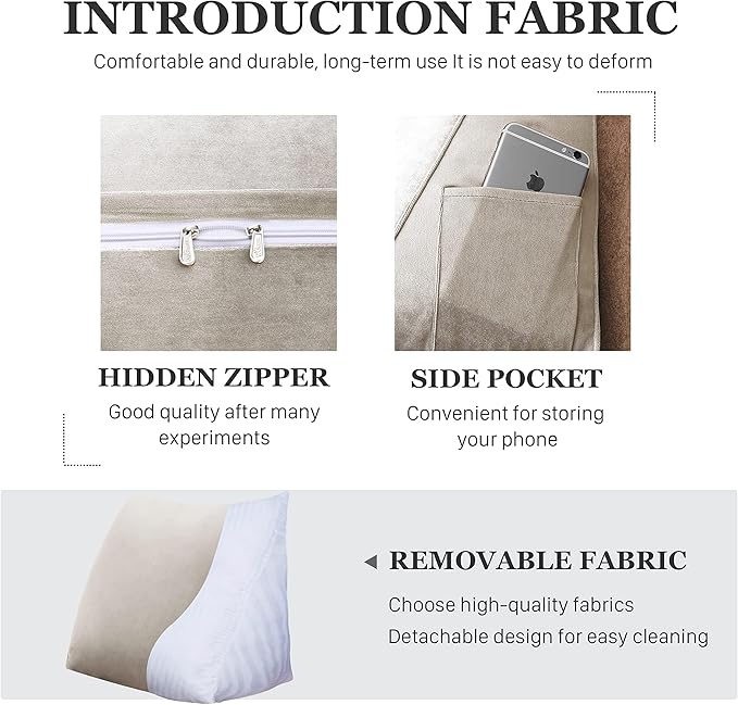 Triangular Reading Pillow Wedge Headboard Back Support Pillow for Sitting up in Bed Daybed Bolster Backrest Couch Sofa Corner Cushion Medium Velvet Taupe