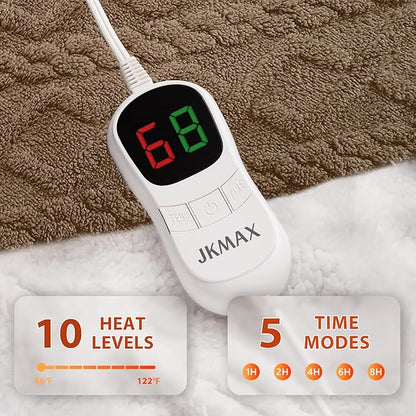 Heated Electric Blanket Twin Size-62"x84" Heating Blanket with 10 Heating Levels & 5 Time Settings Over-Heat Protection，Winter Warmer for Adults with ETL Certification（Beige）