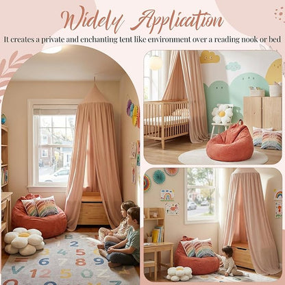 5 Piece Reading Nook Set for Kids, Kids Reading Corner Decor Bundle with Bean Bag Chair Cover & Throw Pillow Covers, Bed Canopy and Flower Pillow for Bedroom Playroom, Nursery, Indoor Decor