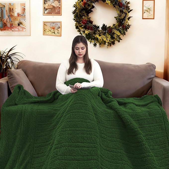 Electric Heated Blanket Full Size 72"×84" with 6 Heating Levels & 1-10Hs Auto Off, Heating Blanket Double Sided Plush Sherpa, Fast Heating, Machine Washable for Christmas Gift - Green
