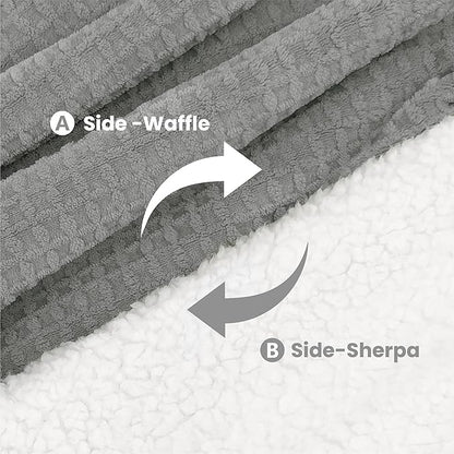 Heated Blanket Electric Blanket Queen Waffle,84x90 Inches Sherpa Fleece Fast Heating Blanket 6 Heating Levels & 10 Hours Auto Off ETL Certification, Grey Queen