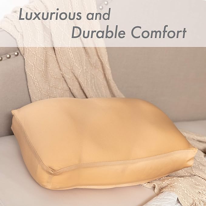 Cover Only for Premium Microbead Bed Pillow, Small Extra Smooth - Ultra Comfortable Sleep with Silk Like Anti Aging Cover 85% Spandex/ 15% Nylon Breathable, Cooling Barely Beige
