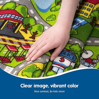 Booooom Jackson Large Car Rug 4’4" × 6’3",Train Track Car Mat for Kids Toy Cars,City Road Car Carpet,Kids Play Rug,Playmat Race Track Play Mat Playroom Area Rug