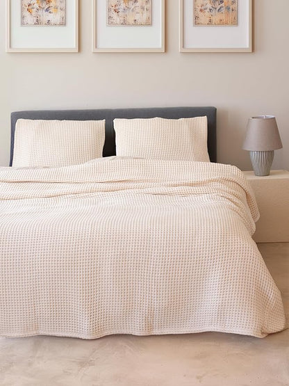 100% Turkish Cotton Waffle Blanket King Size Natural Undyed - Premium Quality, Light and Airy Waffle Weave All-Season Quilt - Decorative Bedspread (Natural, King Size 95" x 110" Inch)