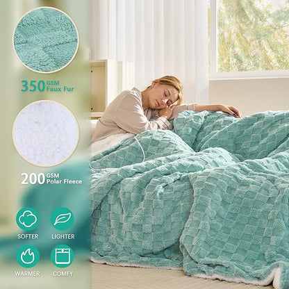 Electric Blanket, Heated Blanket with 6 Heat Levels & 10 Hours Auto Off, Soft Checked Flannel Fast Heating Blanket with ETL & FCC Certification (Green, 62"X84")