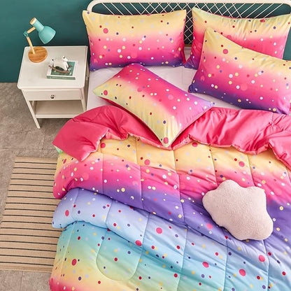 Yogeneg Colorful Polka Dots Kids Comforter Sets Twin Size for Teen Girl &Boys Women, Circles Printed Rainbow Comforter with Pillowcase, Microfiber 2 Piece Bedding Set,All Season (Rainbow C, Twin)