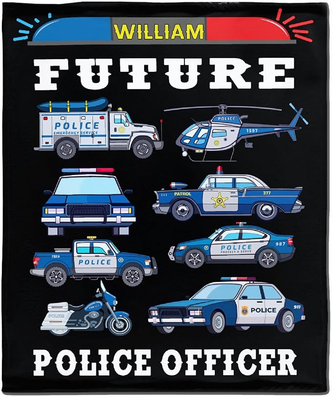 Custom Police Car Blanket for Boys Kids Police Car Lovers Soft Plush Warm Cartoon Car Blanket for Couch Bed Sofa Decor Birthday Custom Police Blanket Police Gifts 30''x 40'