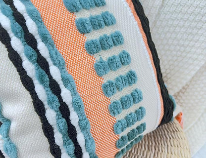 Boho Throw Pillow Covers 18x18 Aesthetic Neutral Boucle Couch Pillow Cover Rainbow Striped Decorative Accent Pillow Case for Couch Bed Sofa Farmhouse Bedroom,Modern Funky,Set of 2 Turquoise