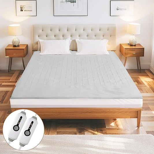 Electric Mattress Pad King Size 78"x80" with 10 Hours Auto Off 4 Heat Setting Dual Controller Fit Up to 15 Inch Deep Pocket, Machine Washable - Light Gray