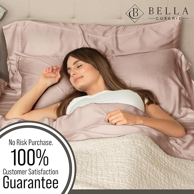 Bella Coterie 7 Piece Luxury Bamboo Viscose Split King Size Sheet Set | 2 Fitted Sheets for Adjustable Beds | 100% Organically Grown | Cooling for Hot Sleepers | 4 Pillowcases [Dusty Rose]
