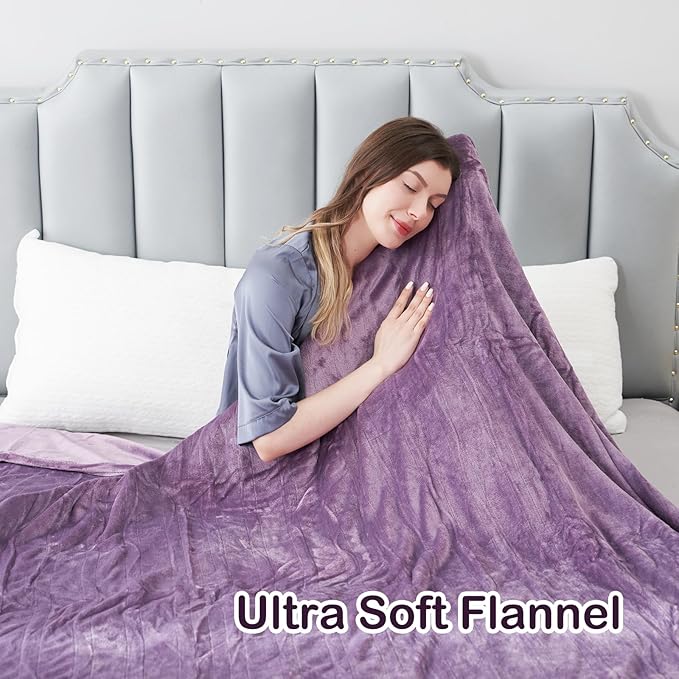 Electric Heated Blanket Twin Size 62"x84", Large Oversized Cozy Soft Flannel, 6 Heating Levels & 10 Hours Auto Off, Machine Washable, Home Office Use, Purple