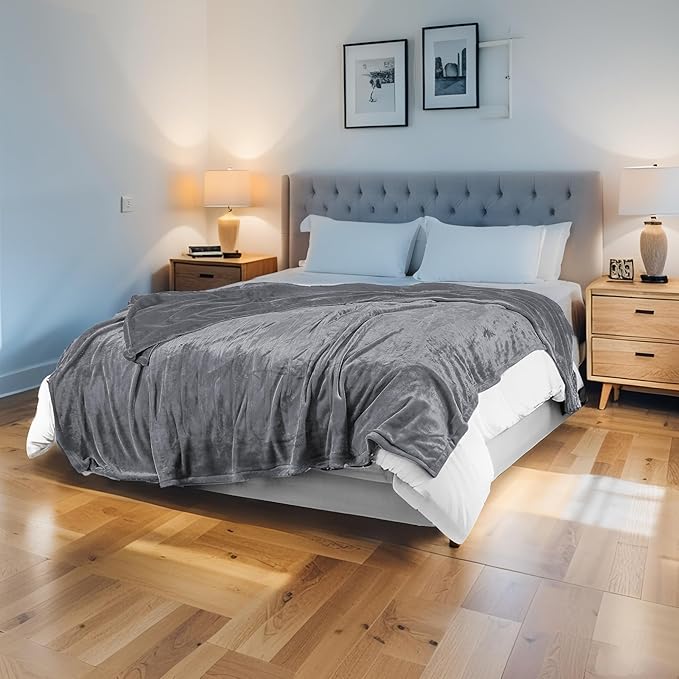 Electric Heated Blanket 72" x 84" Full Size Soft Flannel, 4 Heating Levels ＆ 10 Hours Auto Off, Machine Washable - Light Grey