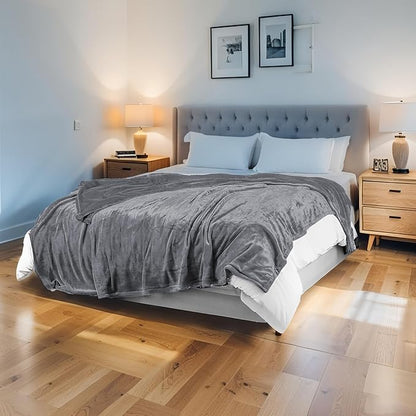 Electric Heated Blanket 72" x 84" Full Size Soft Flannel, 4 Heating Levels ＆ 10 Hours Auto Off, Machine Washable - Light Grey