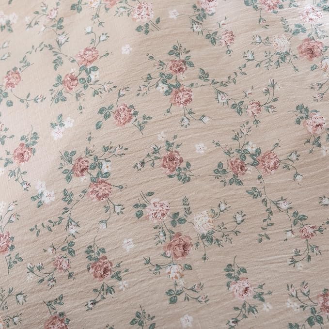 Floral Queen Duvet Cover Luxury Soft Brushed Microfiber Crinkle Gauze Fabric 3 Pieces Bedding Set Flower Pattern Queen Duvet Cover with Zipper Closure Breathable Comfy