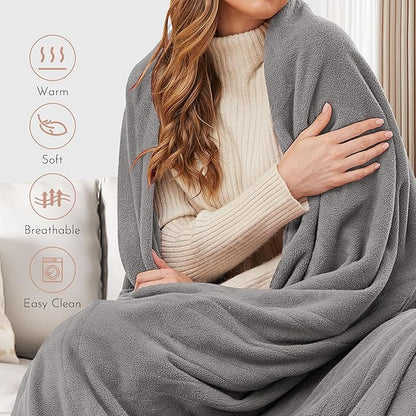 Electric Heated Blanket 84"x90" Queen Size Microplush Cover Blanket, 4 Heat Settings & 10 Hours Auto Off, Cozy & Breathable, Warm All Night, Light Grey