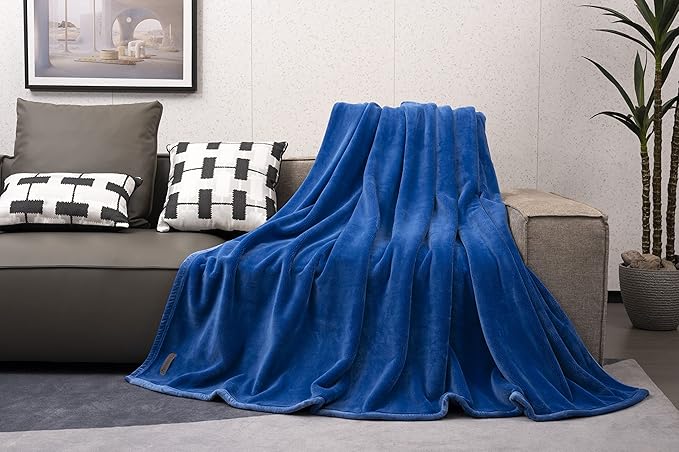 Mellowdy Extra Thick Hearty Plush Flannel Blanket (Sapphire Blue, 90x90) - 500GSM Queen Size Warm Blanket for Winter, Fall | Soft, Fluffy, Cuddly, Perfect for Bed, Oversized Throw for Couch, Sofa