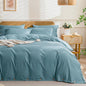 JELLYMONI Cotton Duvet Cover Full Size - Grayish Blue Comforter Cover with Button 100% Washed Cotton 3PCS Breathable Soft Solid Bedding Set Duvet Cover 80×90in & 2 Pillowcases (NO Comforter)
