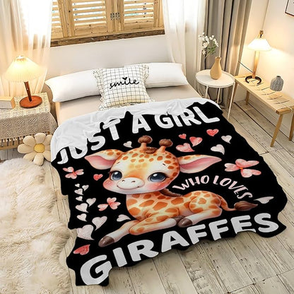 Giraffe Blanket for Girls Just A Girl Who Loves Giraffe Gifts for Women Soft Cozy Flanne Throw Blanket for Bedding Sofa Camping 50x60inches