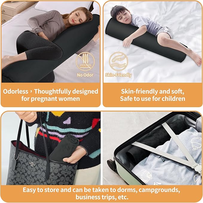 EULANT 2 Pack 47inch Inflatable Long Bolster Body Pillows for Adults Pregnant,Travel Body Pillow Hug Pillow for Bed,Round Cervical Roll Cylinder Bolster Body Pillow for Hugging Sleeping,Back etc.