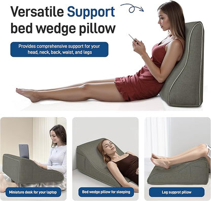 Daneey Reading Pillows for Sitting in Bed Adult Back Pillow, Back Support Pillow for Sofa, Foam Wedge Pillow for Neck, Lumbar, Back, Gray, 20 * 9 * 22IN