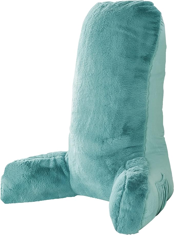 Home Soft Things Fox Faux Fur Bedrest Reading Pillow with DIY Filling, Need Assembly, Backrest Armrest Pillow Chair Back Support for Sitting up in Bed, Aqua, 28" x 30" x 17"