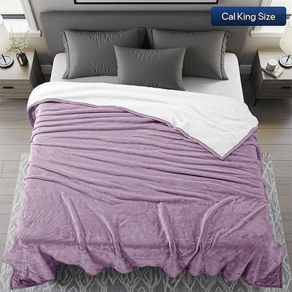 Utopia Bedding Sherpa Blanket California King Size (Lilac, 102x96 Inches) - Soft Lightweight Plush Fleece Reversible Blanket for Bed, Sofa, Couch, Camping and Travel