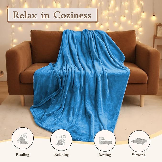 Electric Heated Blanket 62"x84" Twin Size - 4 Heat Levels, 10H Auto Shut Off, Ultra-Soft Flannel Fleece Heated Blanket with Overheat Protection, Machine Washable - Lake Blue