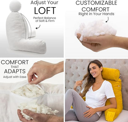 Husband Pillow Medium Aspen Edition Gold Rush, Sit Up Reading & Bed Rest with Arms, Ultra-Comfy, Detach Neck Roll - Premium Shredded Memory Foam Backrest, Reverses to Micro: Suede or Plush