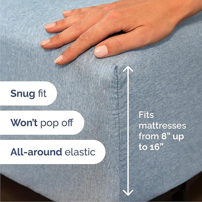 Queen 6 Piece Sheet Set - Comfy Breathable & Cooling - Soft Hotel Luxury Bedding Set with 8-16 Inch Deep Pockets - 1 Flat & 1 Fitted Sheet & 4 Pillowcases - Wrinkle Free & Easy Care - Heathered Blue