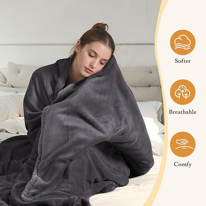 Electric Heated Blanket 90"x100" King Size - 4 Heat Settings & Dual Controllers, 10H Auto Shut Off, Ultra-Soft Coral Fleece Heated Blanket with Overheat Protection, Dark Grey