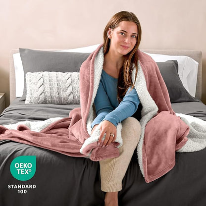 Bare Home Sherpa Fleece Blanket - Full/Queen Size - Blanket for Bed, Sofa, and Couch - Warm & Lightweight - Fluffy & Soft - Reversible (Full/Queen, Old Rose)