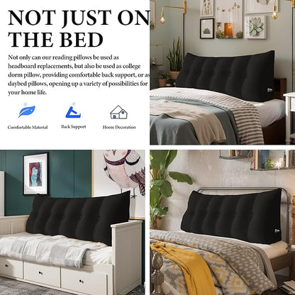 Daneey Headboard Pillow Full, Triangular Wedge Headboard Pillow with Soft Corduroy Fabric, Wedge Bed Backrest Pillow for Sitting Up, Reading or Working, Long Bolster Pillow with Removable Cover, Black