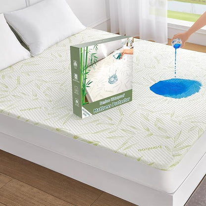 California King Mattress Protector Waterproof Mattress Pad Washable Bamboo Rayon Mattress Cover Breathable Noiseless Bed Protector 5" - 21'' Elastic Fitted Deep Pocket